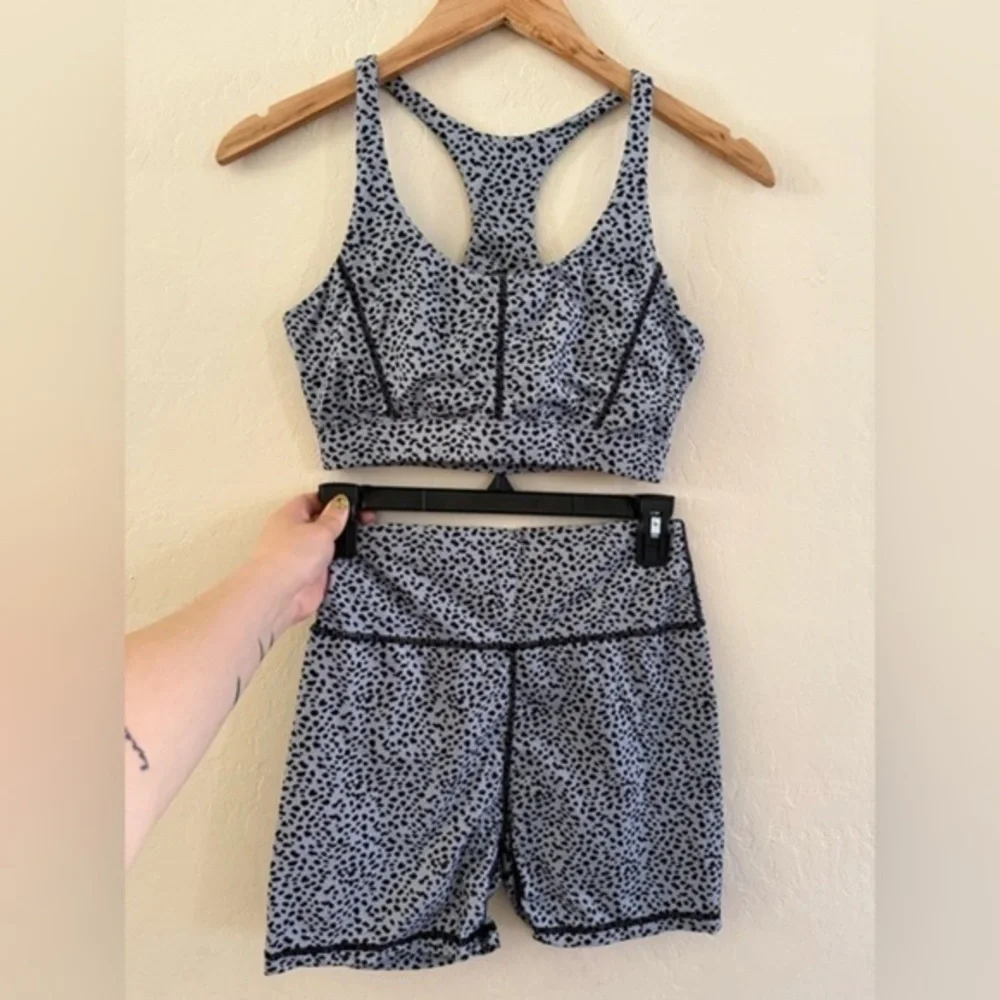 Gray Leopard Print Sports Bra and Shorts Set